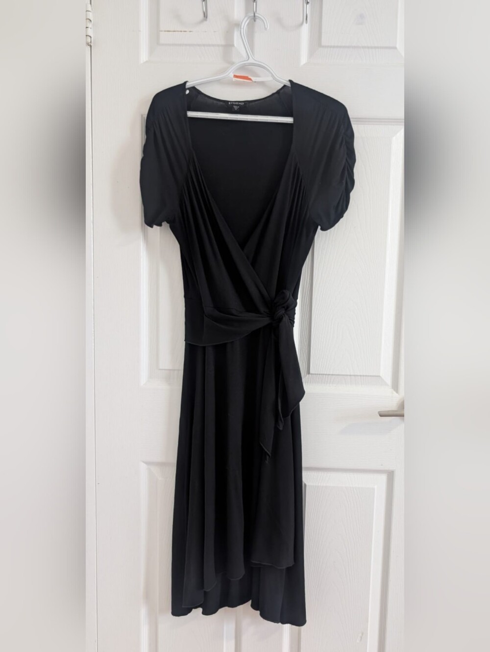 Vintage Bebe Black Wrap Dress Made in USA Rayon Spandex Midi Y2K whimsigoth  M